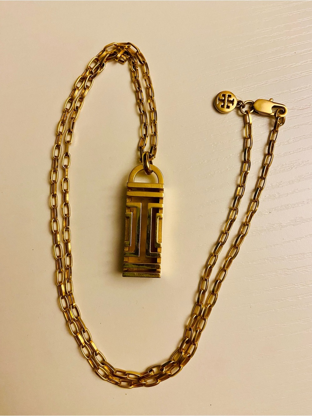 Tory Burch Gold Fitbit Fret Pendant Necklace